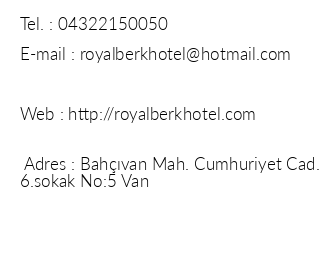 Royal Berk Hotel iletiim bilgileri